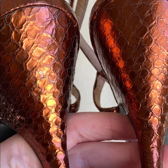 Anthropologie 8/9 Copper Snake Print Leather Heels - Picture 4 of 8